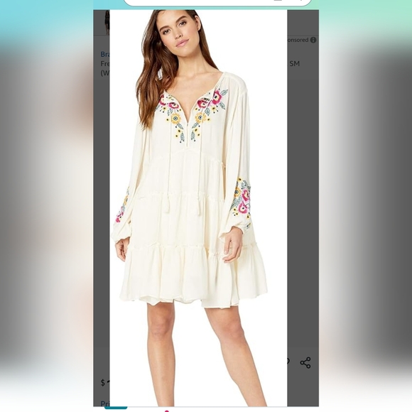 Free People Beige Spell On You Embroidered Mini Dress Sz XL Boho Hippie Oversize - Picture 1 of 11